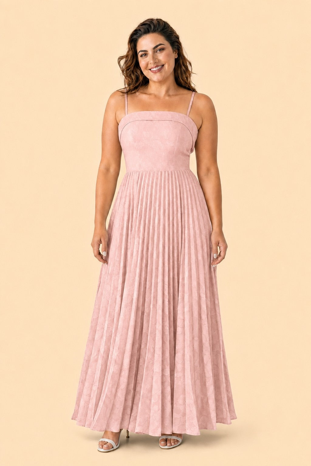 Plus Size Strapless Floral Burnout A-Line Bridesmaid Dress with Pleated Skirt