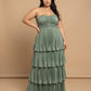 Chantarae Luxury Satin Strapless A-Line Plus Size Bridesmaid Dress with Ruffle -N0377