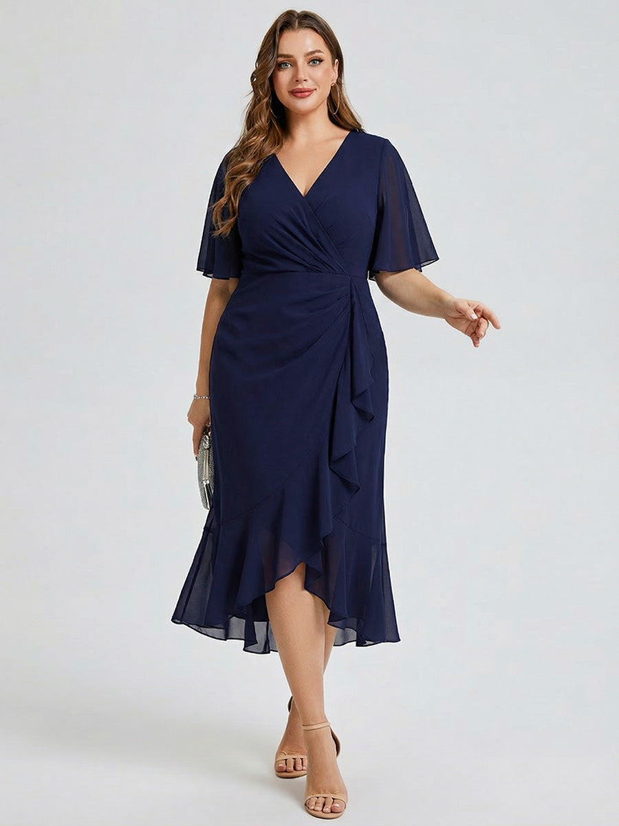 Plus Size Printed Mermaid Chiffon Wedding Guest Dress