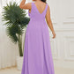 Plus Size Sleeveless V-Neck Empire Waist High Slit Floor-Length Evening Dress