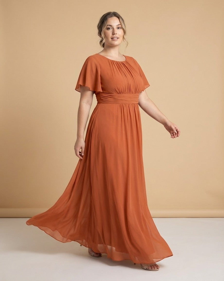 Petaline Minimalist Plus Size Bridesmaid Dress with Soft Pleats for Wedding N0325