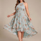 Flowy Plus Size Halter Neck Chiffon Midi Wedding Guest Dress