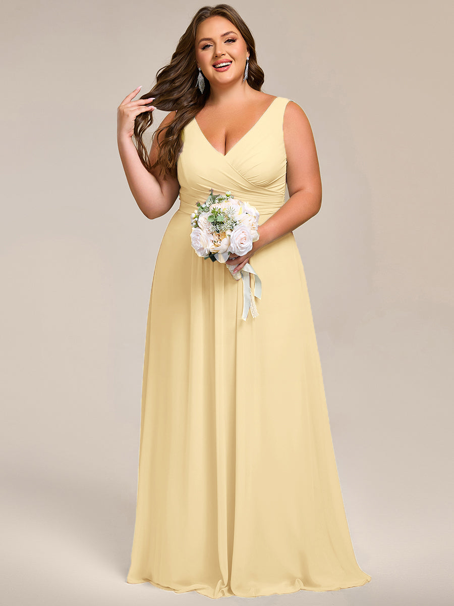 Plus Size Strapless V-Neck A-Line Lace-Up Bridesmaid Dress