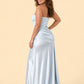 Plus Size Strapless Bridesmaid Dress Ruched Maxi Dress with Draped Waist Tie Elegant Gown