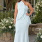 Plus Size One Shoulder Maxi Bridesmaid Dress with Fan Pleats and Elegant Fit