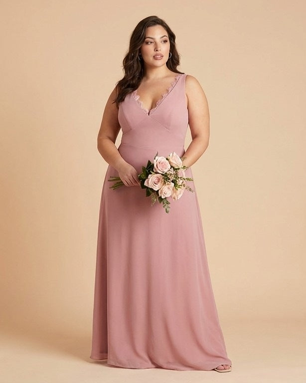 Silvarelle Minimalist Plus Size Sheath Bridesmaid Dress with Soft Chiffon for Wedding -N0365