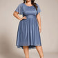 Plus Size Sequin Round Neck Asymmetrical Midi Wedding Guest Dress