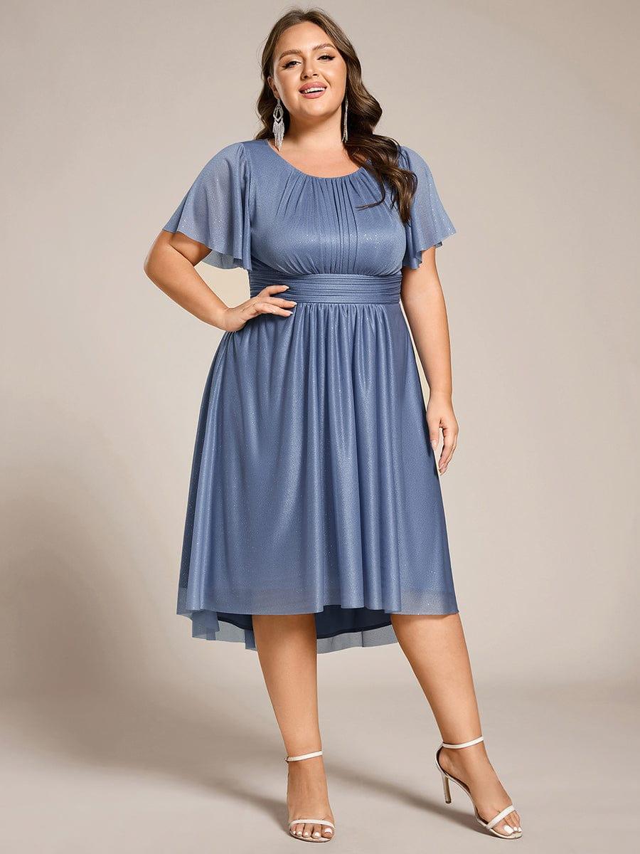 Plus Size Sequin Round Neck Asymmetrical Midi Wedding Guest Dress