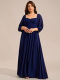 Plus Size Lace-Up 3/4 Sleeve Chiffon Bridesmaid Dress