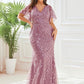 Fashion Plus Size V Neck Mermaid Sequin & Tulle Evening Dress