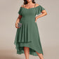 Plus Size Cold Shoulder Sweetheart Necklin Chiffon Midi Wedding Guest Dress
