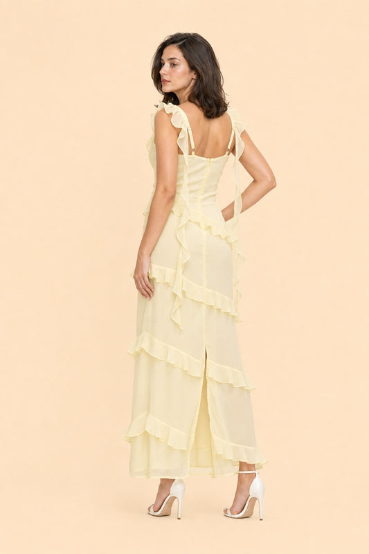 Plus Size Ruffle Maxi Bridesmaid Dress with Flowy Silhouette for Weddings and Formal Events