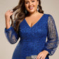 Plus Size V-Neck Lantern Long Sleeve Sequin A-Line Evening Dress