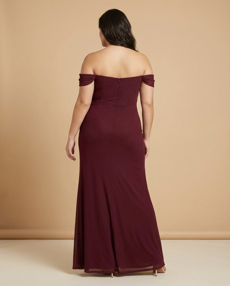 Elanthia Elegant Stretch Mesh Plus Size Bridesmaid Dress for Weddings - N0348