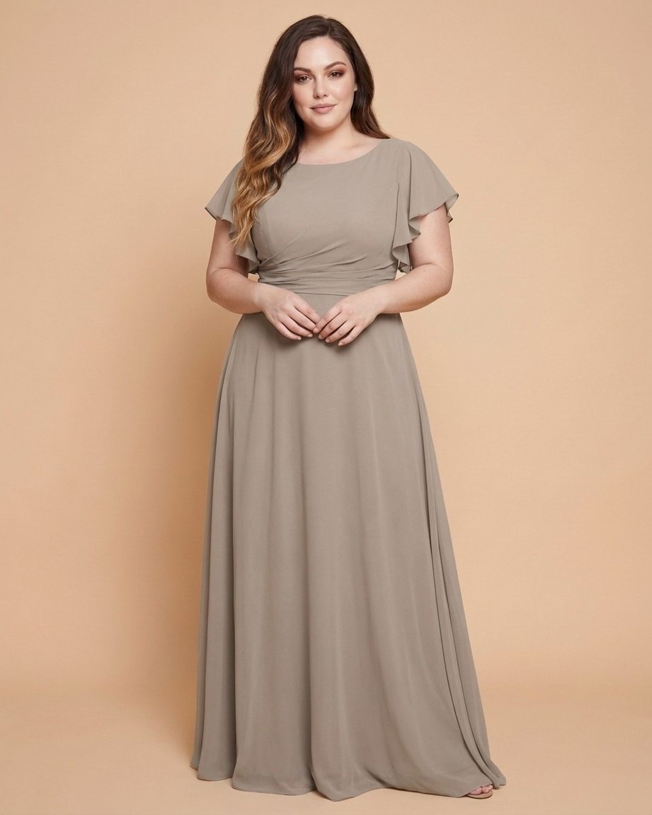 Avenleigh Plus Size Romantic A-Line Chiffon Pleated Bridesmaid Dress for Wedding - N0328