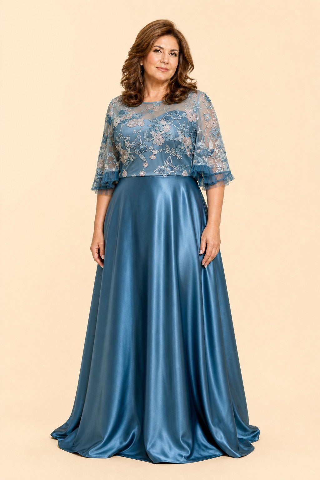 Plus Size Formal Prom Dress with Sequin Embroidery and A-Line Skirt