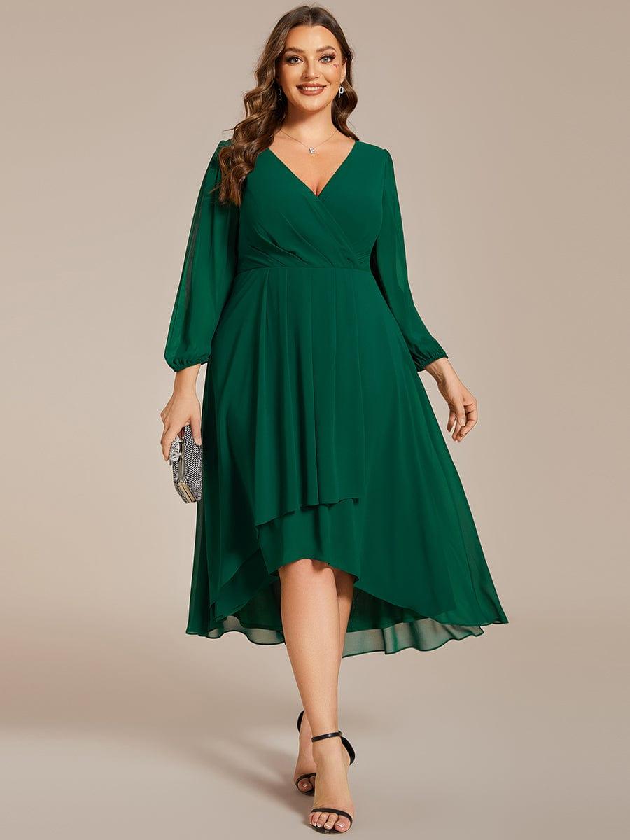 Plus Size Chiffon A-Line 3/4 Sleeves Asymmetrical Hem Wedding Guest Dress