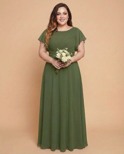 Avenleigh Graceful Plus Size Chiffon A-Line Bridesmaid Gown with Flowing Skirt - N0332