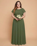 Avenleigh Graceful Plus Size Chiffon A-Line Bridesmaid Gown with Flowing Skirt - N0332