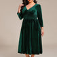 Plus Size Elegant Pleated Velvet Stretchy Tea Length Wedding Guest Dress