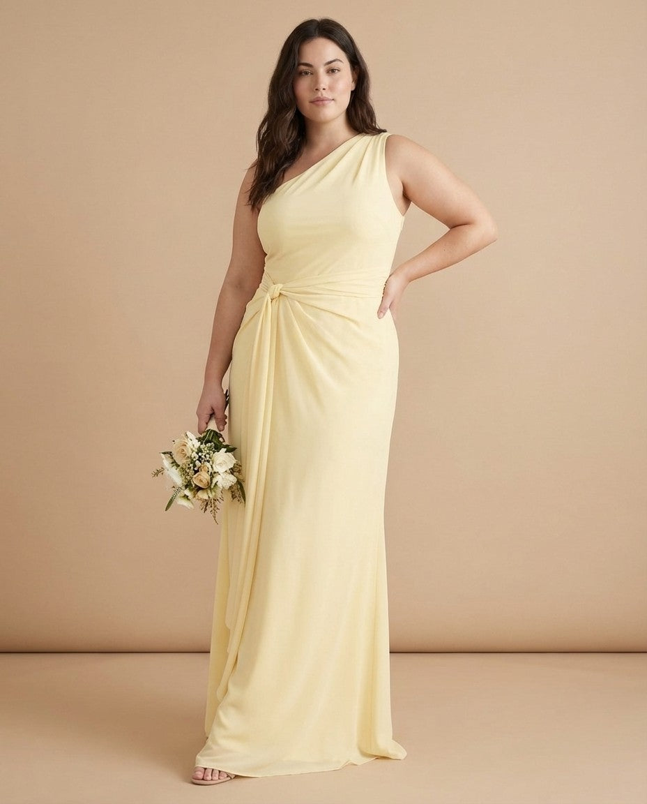 Whisperfall Plus Size Sculpting Panel One Shoulder Bridesmaid Dress - N0321