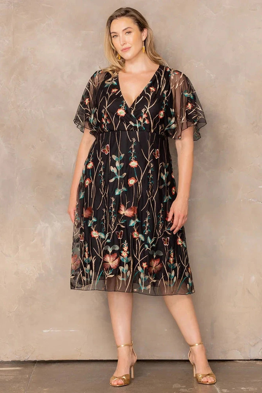 Sonnet Embroidered Midi Cocktail Dress