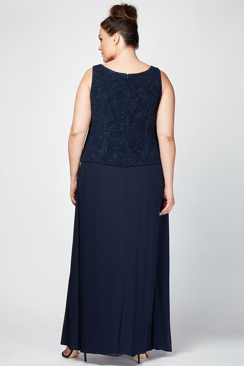 Plus Glitter Jacquard Knit Jacket Dress with Mandarin Neckline