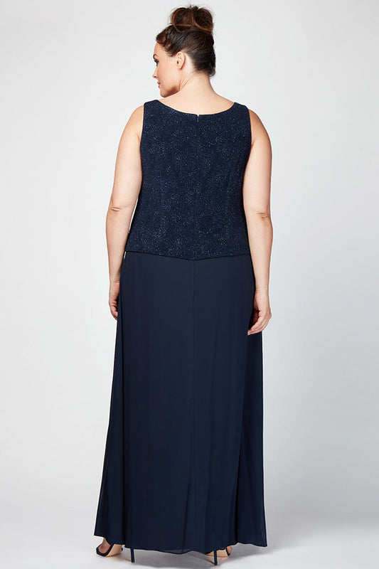 Plus Glitter Jacquard Knit Jacket Dress with Mandarin Neckline
