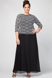 Plus Long Gown with Lace Bodice with Scalloped Hem and Chiffon Skirt