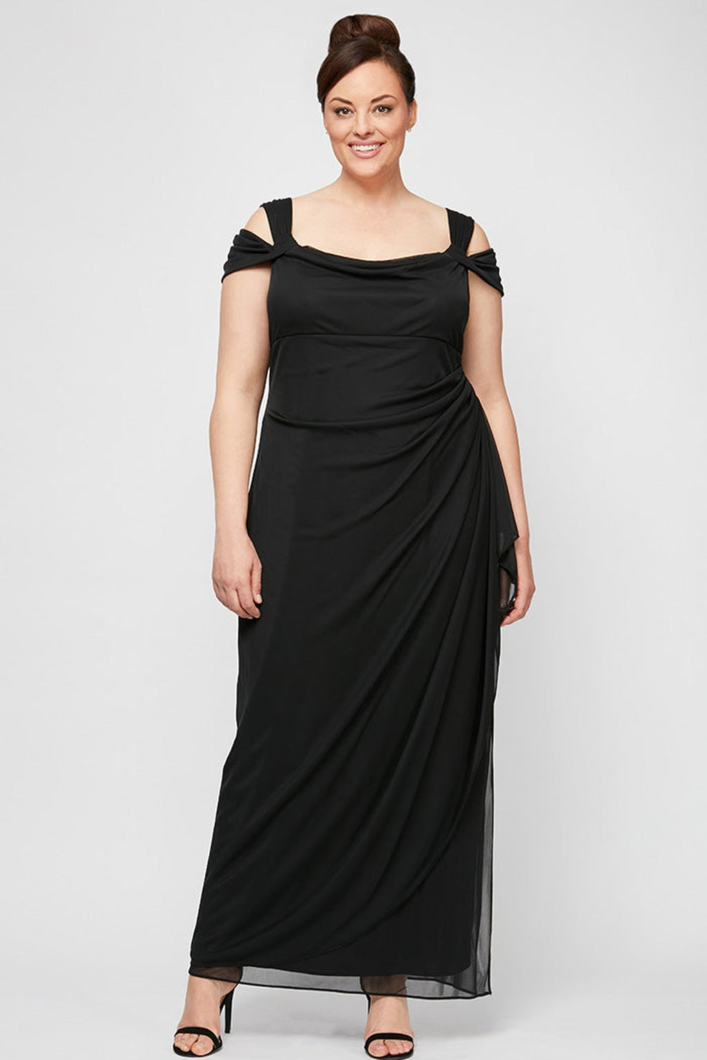 Plus Lindsay Cold Shoulder Mesh Gown