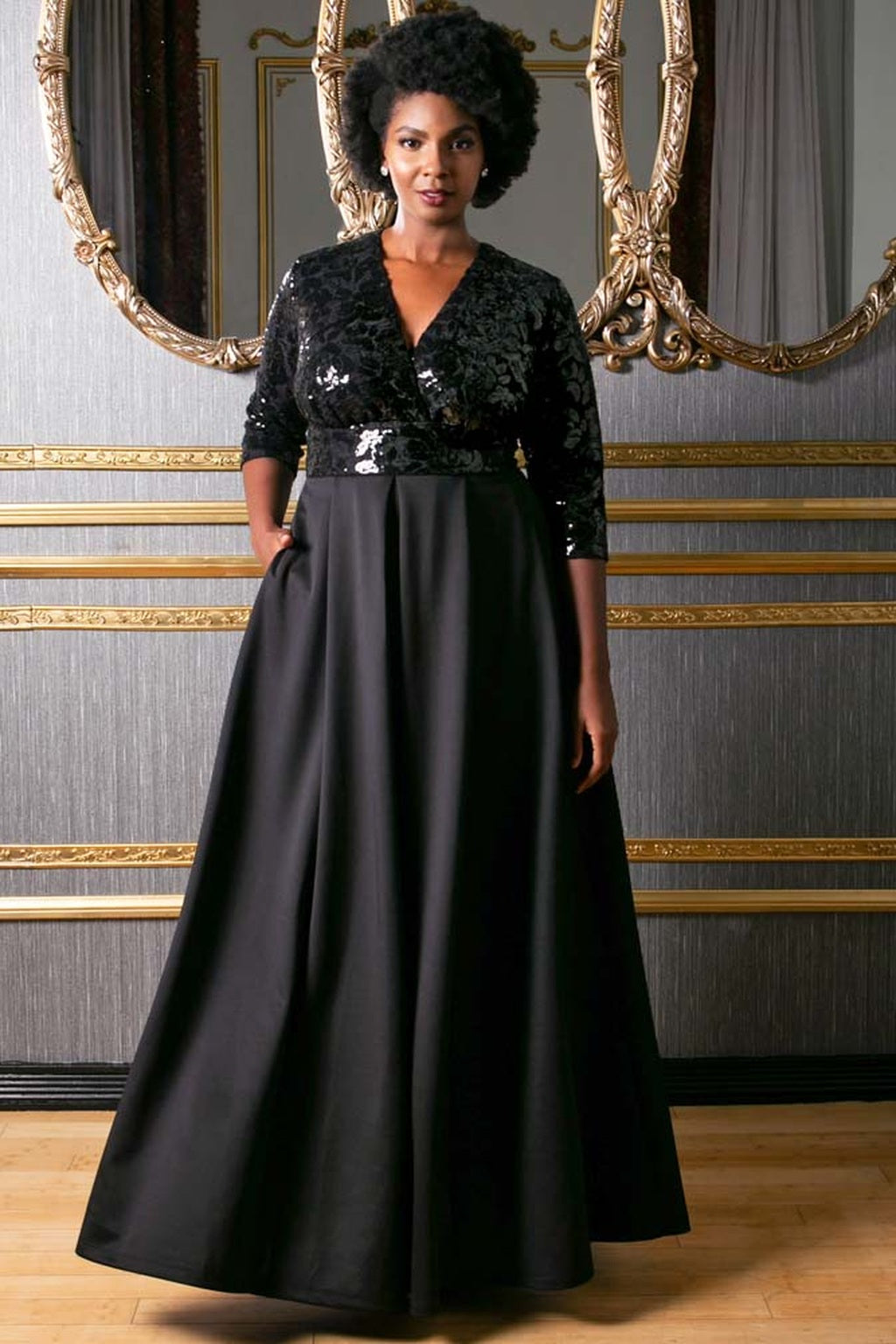 Paris Pleated Sequin Gown