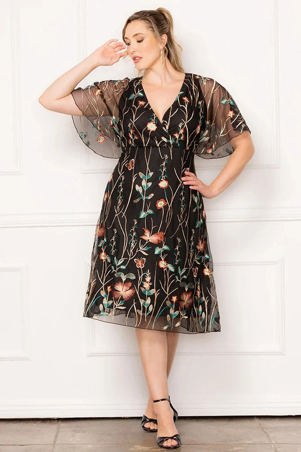 Sonnet Embroidered Midi Cocktail Dress