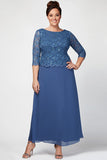 Plus Lace & Chiffon Gown with Scallop Edge Detail