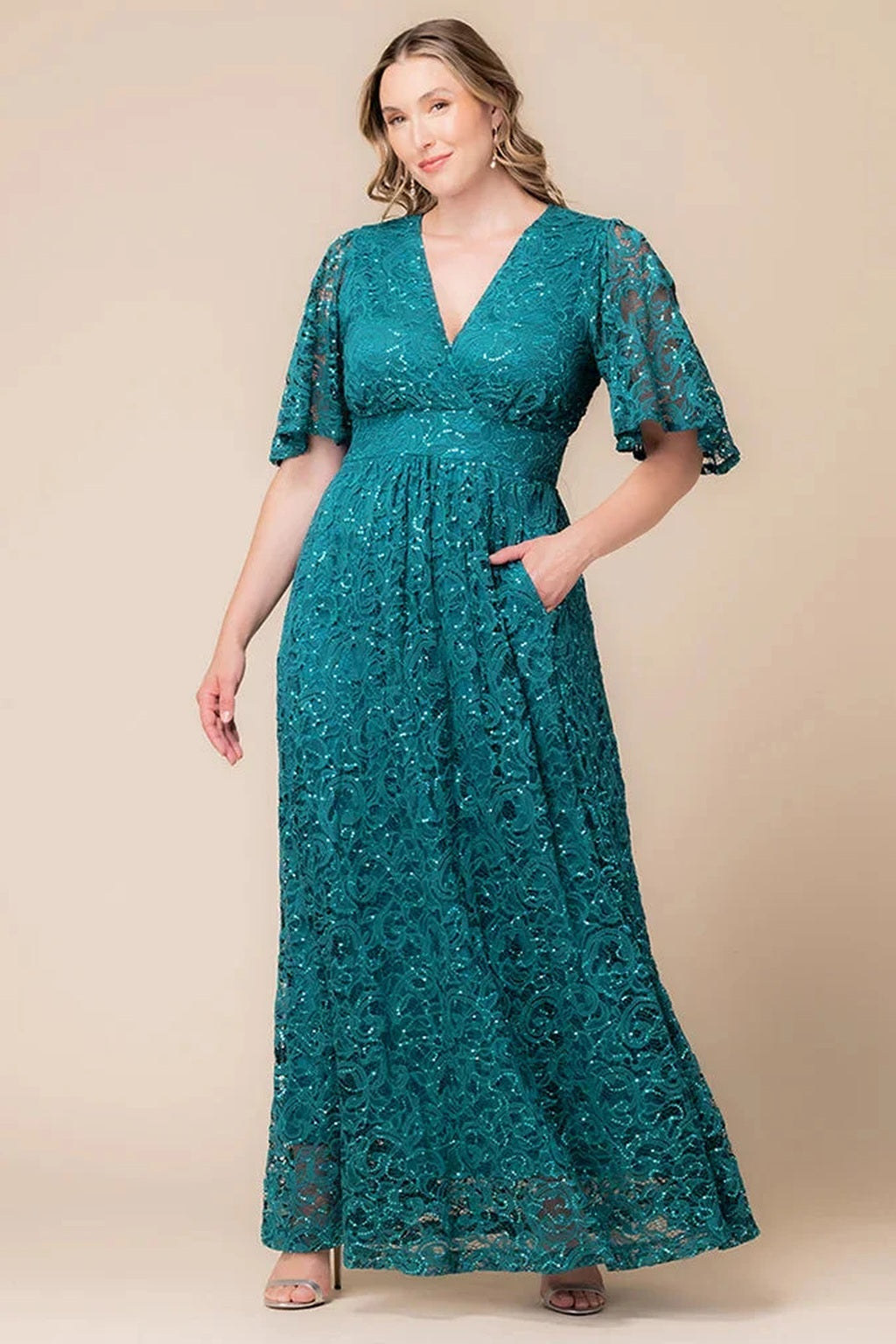 Luminous Sequin Lace Long Gown