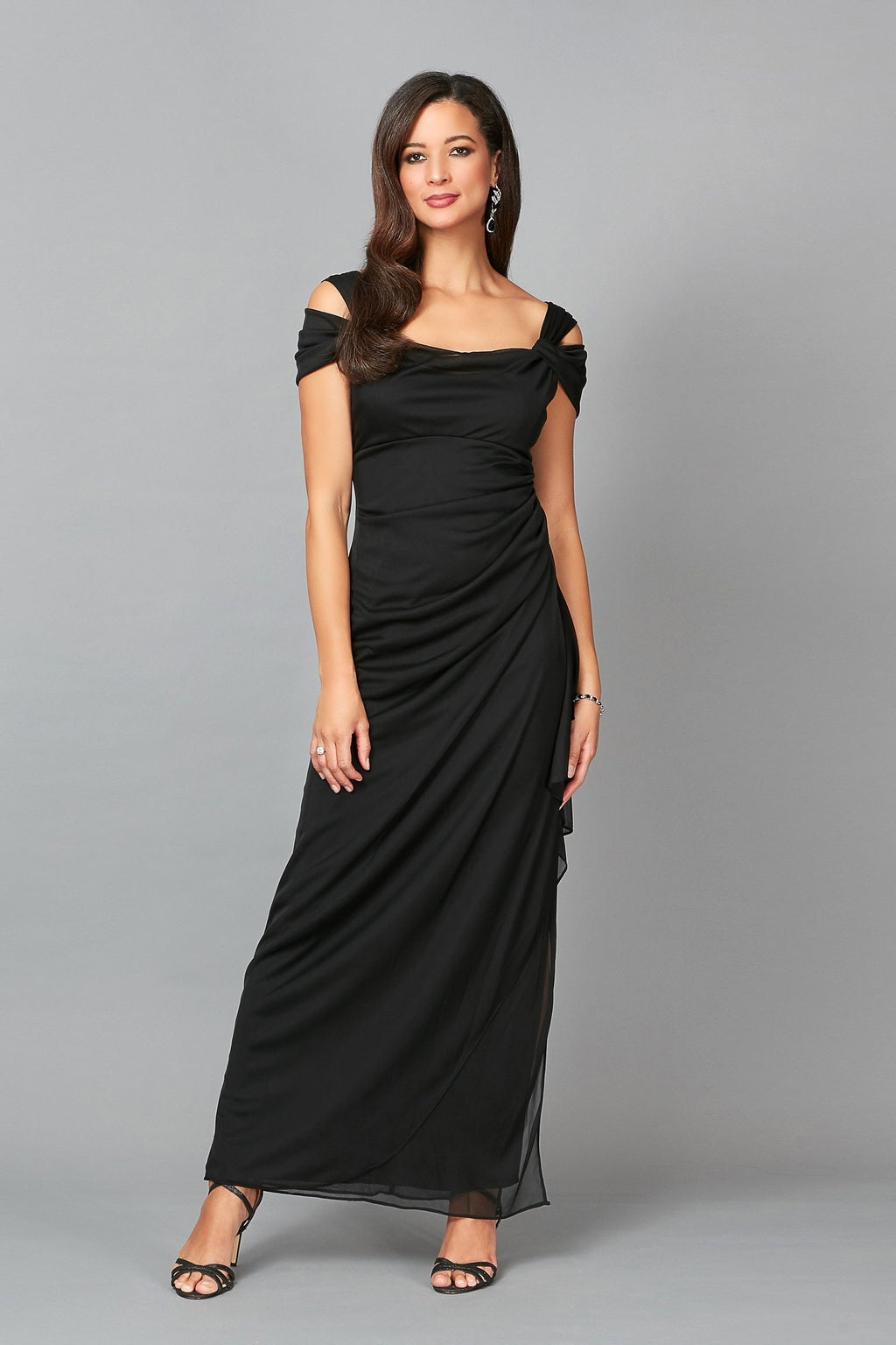 Plus Lindsay Cold Shoulder Mesh Gown