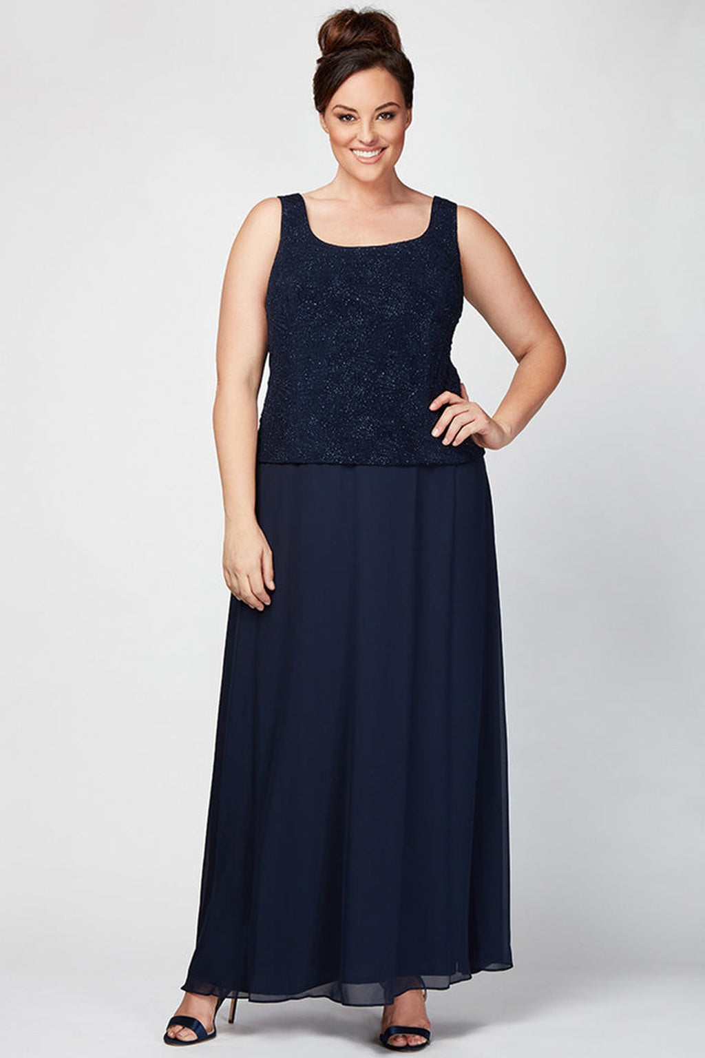 Plus Glitter Jacquard Knit Jacket Dress with Mandarin Neckline