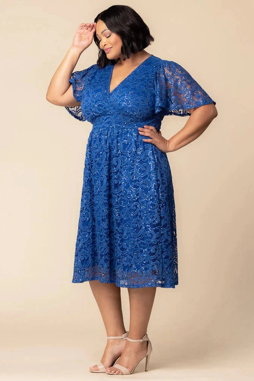 Starry Sequined Lace Cocktail Dress