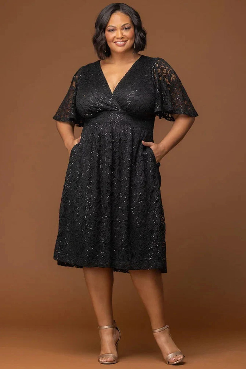 Starry Sequined Lace Cocktail Dress